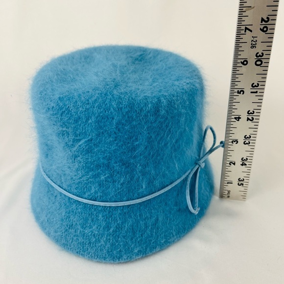 Cheveux CC Teal Blue Angora Blend Bucket Pill Box Hat with leather bow One Size - Picture 10 of 12